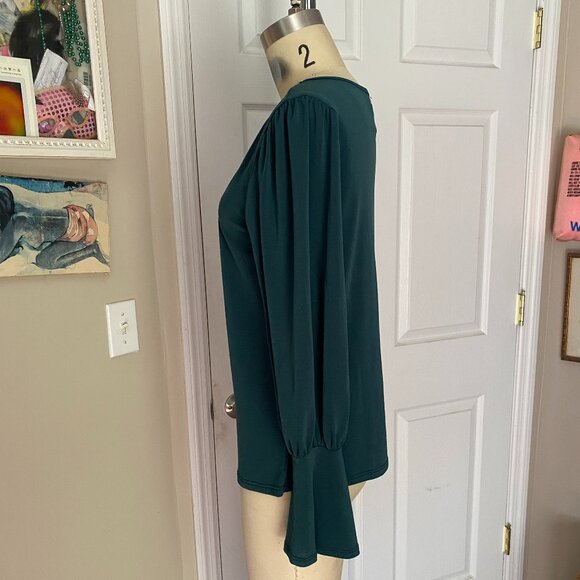 GREEN ENVELOPE V-neck Mutton Sleeve slouchy Stretch Tunic Shirt *SMALL* - Picture 4 of 7